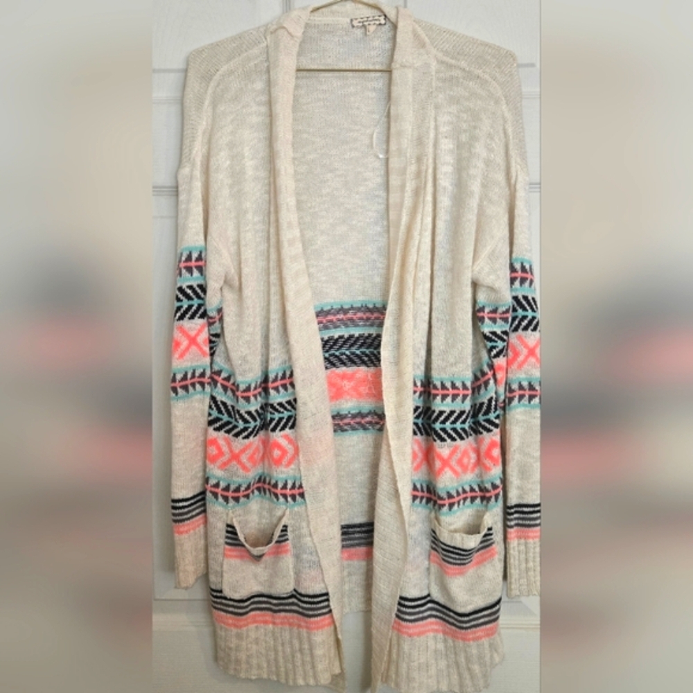Y2k Aztec Print Pink Cream And Blue Geometric Cardigan